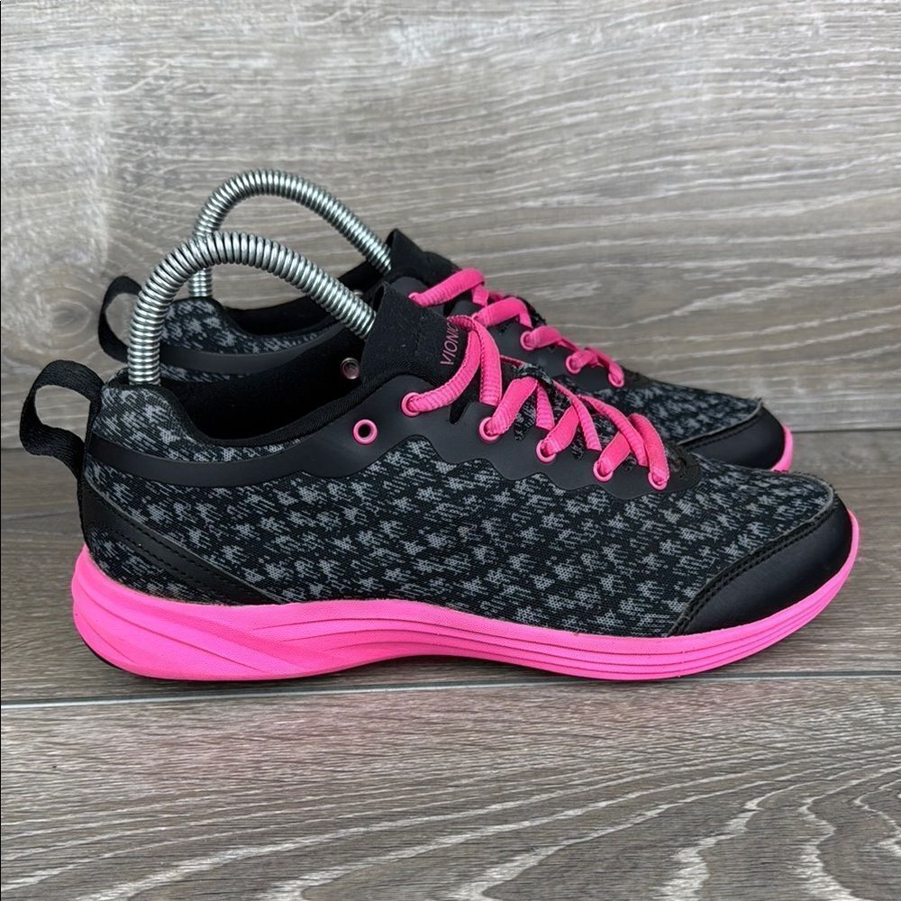 Vionic 335Python Women's Sz 7M Black Pink Low Top Lace Up Walking Sneakers